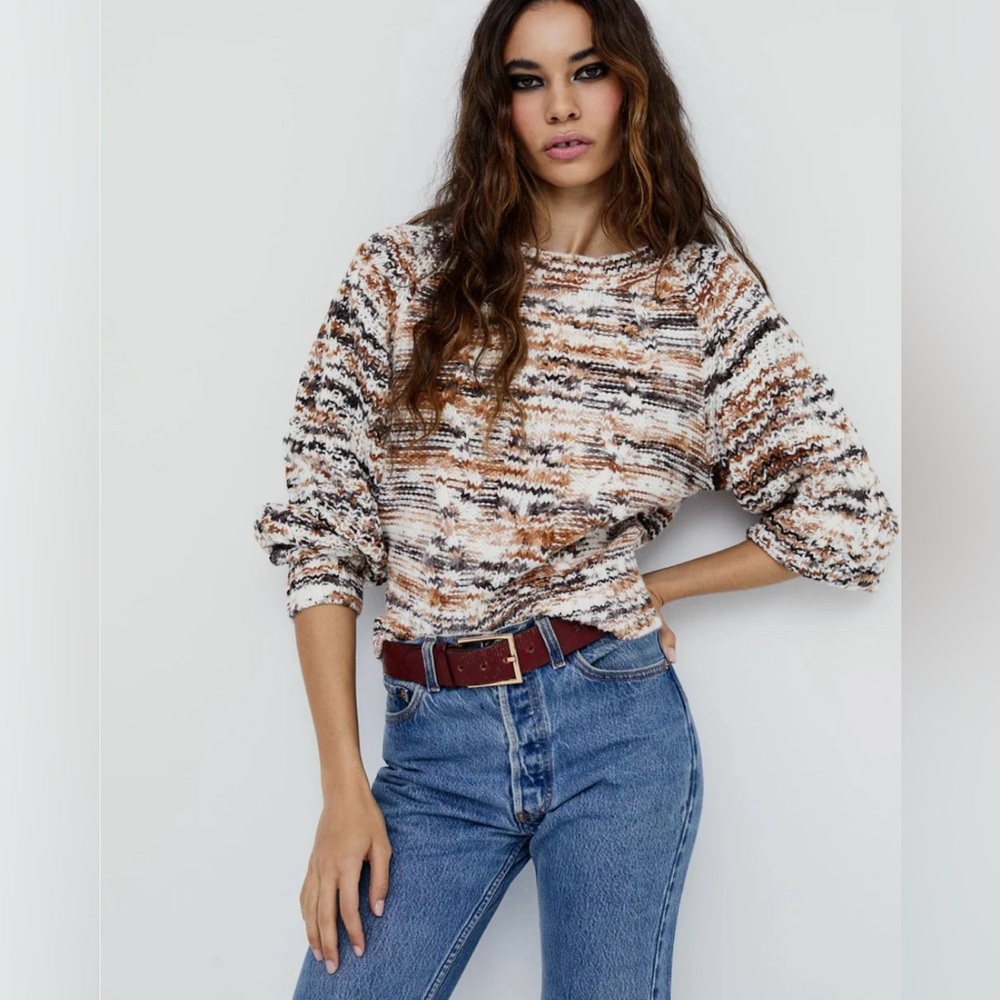 NWT For Love & Lemons Geri Sweater XS –Cozy Knit Pullover in Neutral Earth Tones